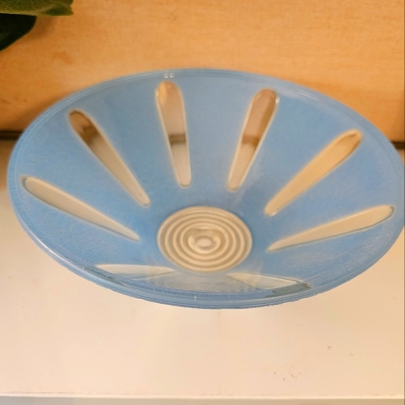 Vintage Art Deco Semi-Flush Pastel Blue Ceiling Light Glass Shade - Picture 3 of 5